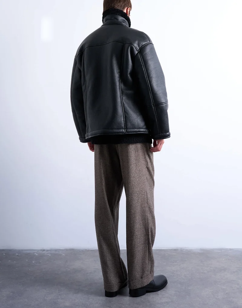 Topman faux shearling jacket with patch pockets in black