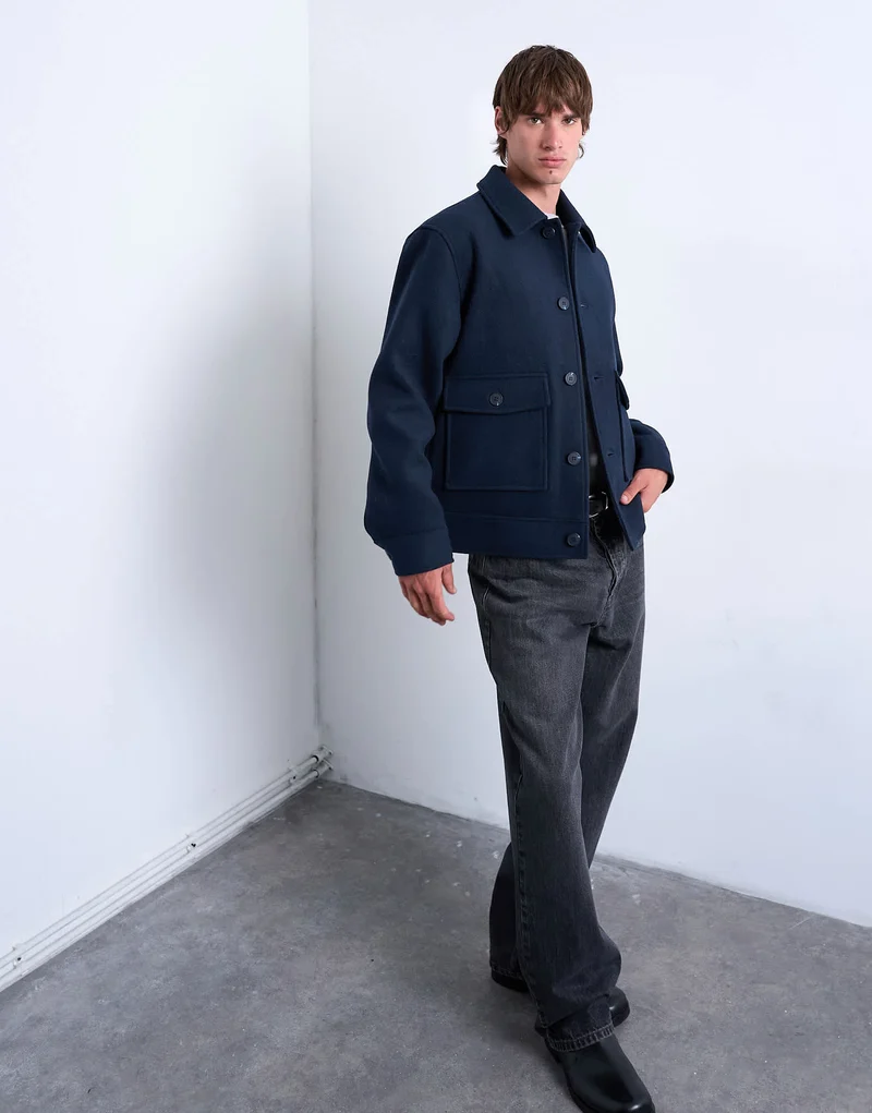 Topman wool blend shacket in navy