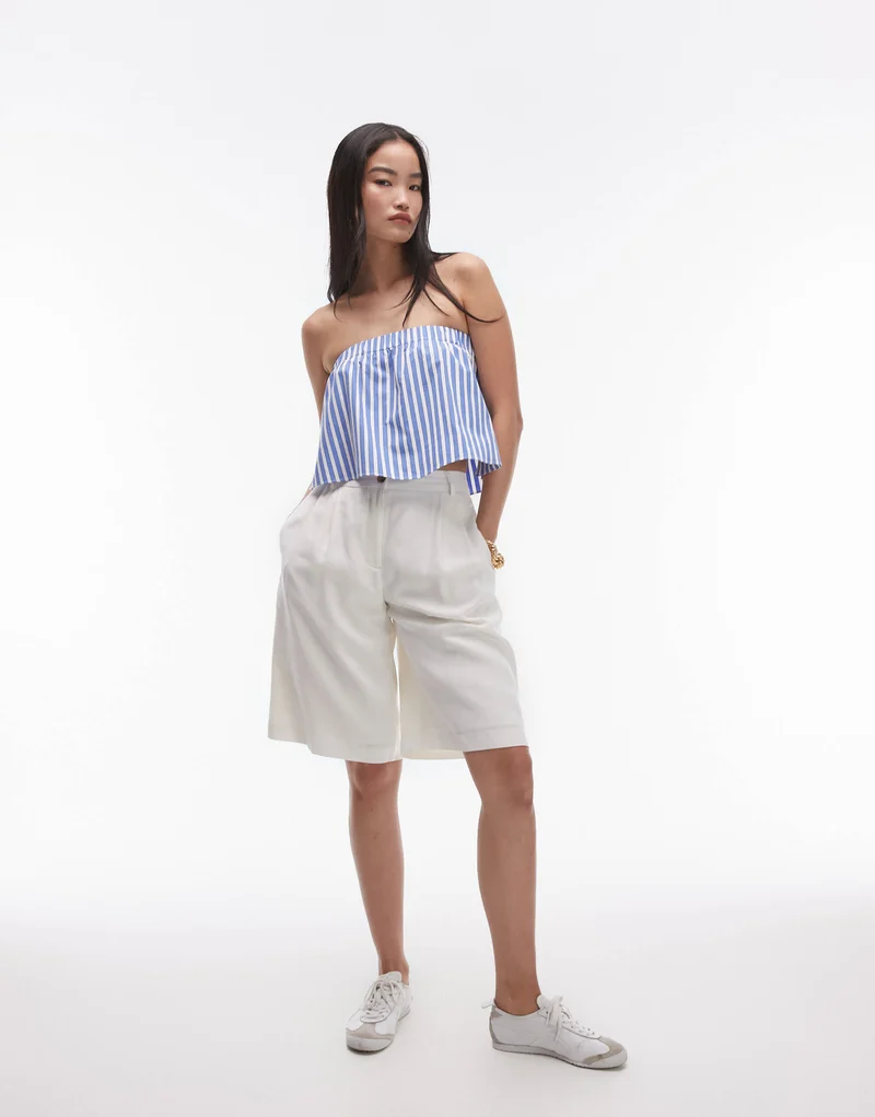Topshop cotton stripe bandeau top in blue stripe