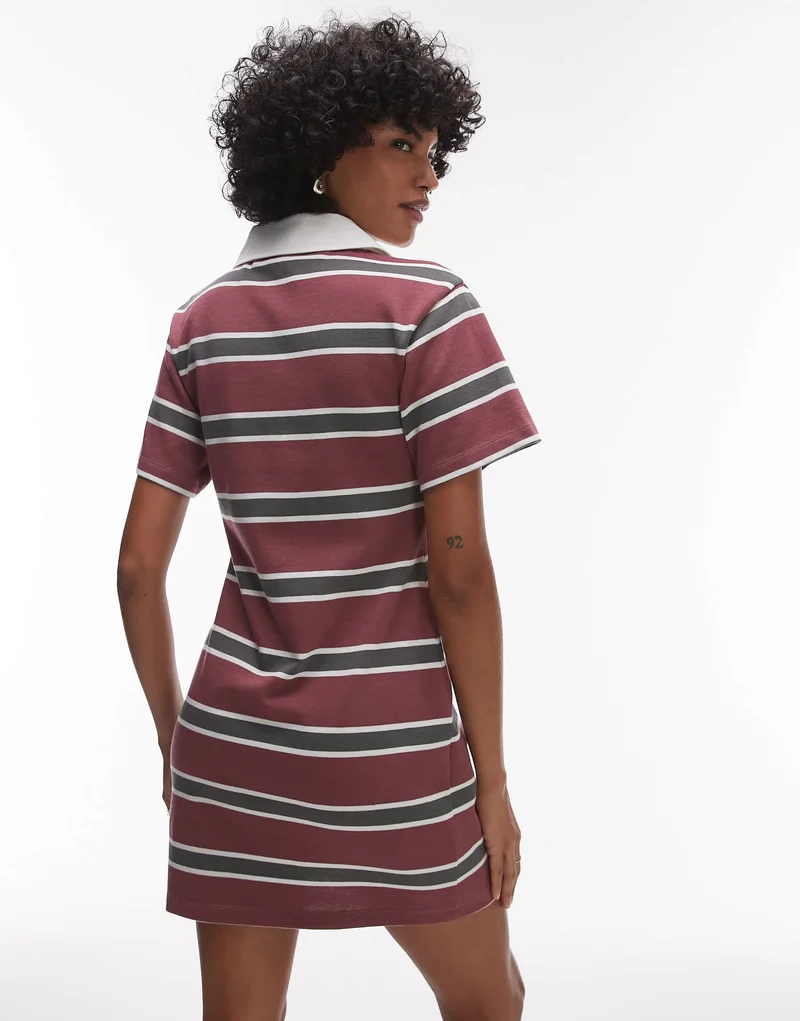 Topshop jersey shrunken polo mini dress in red stripe