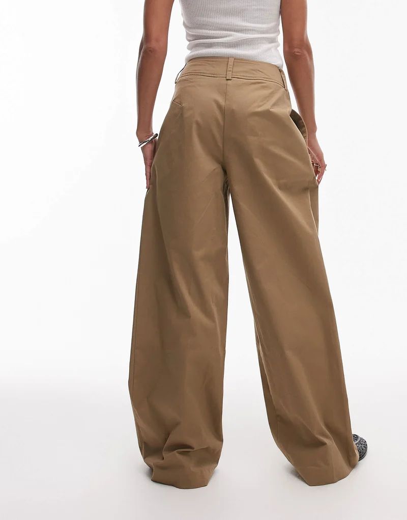 Topshop pleated wide leg tailored high waisted chino style trouser in sand