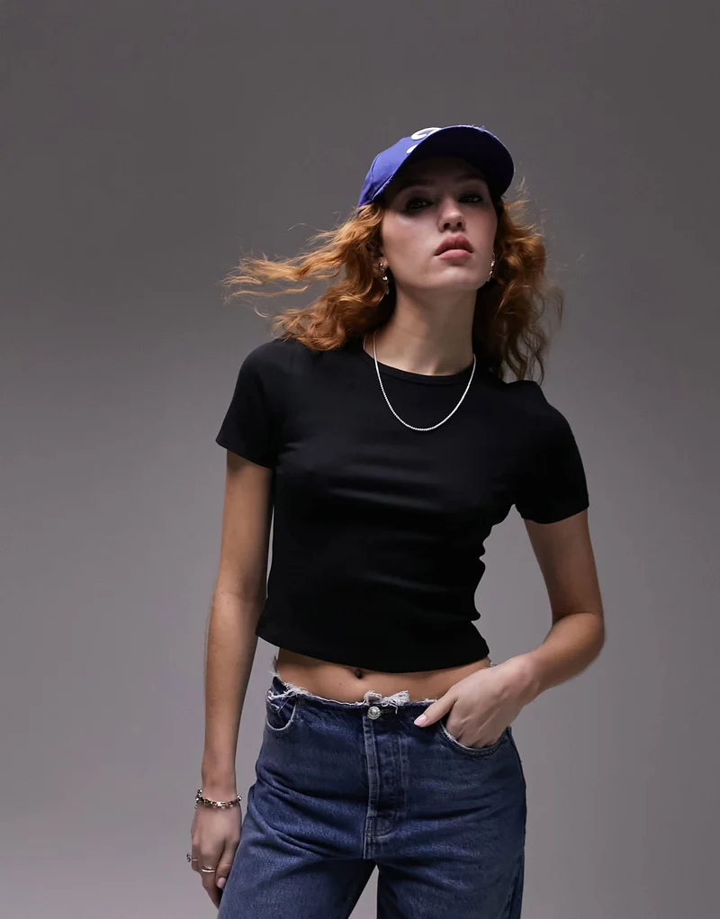 Topshop shrunken everyday tee in black