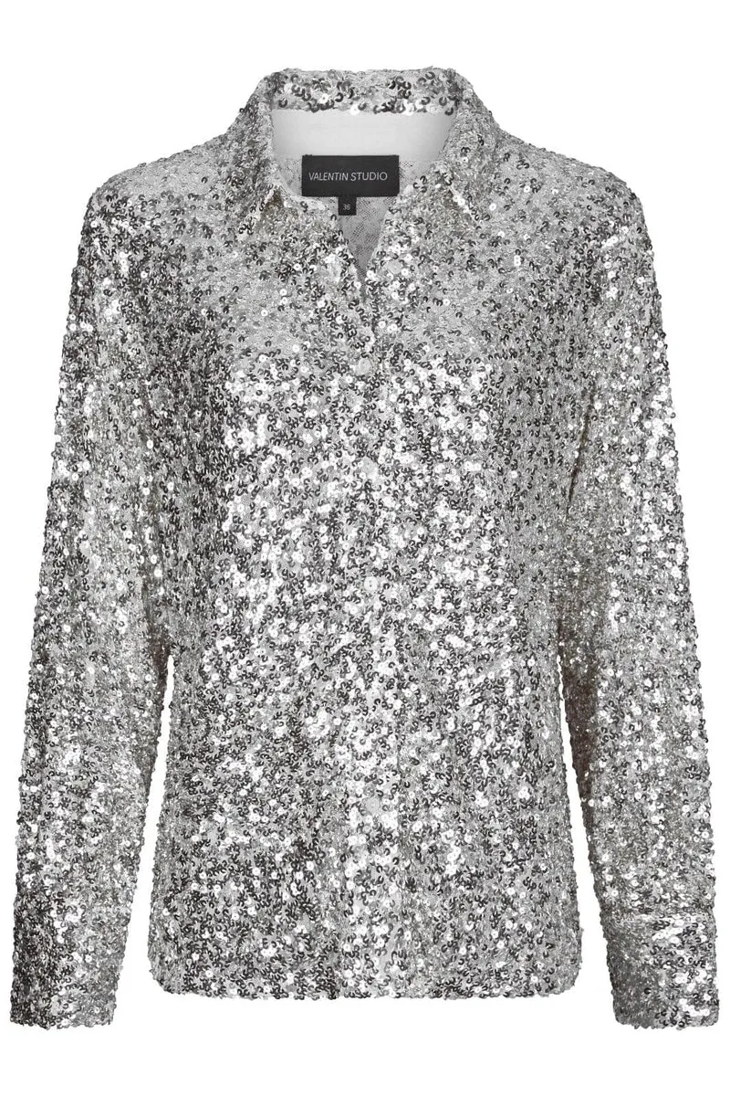 Valentin Studio - Classy Sequins Shirt 163336 - 220 - Silver