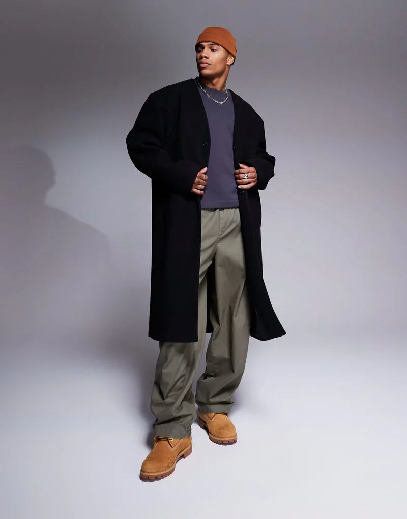 ASOS DESIGN regular fit wool look collarless overcoat in black