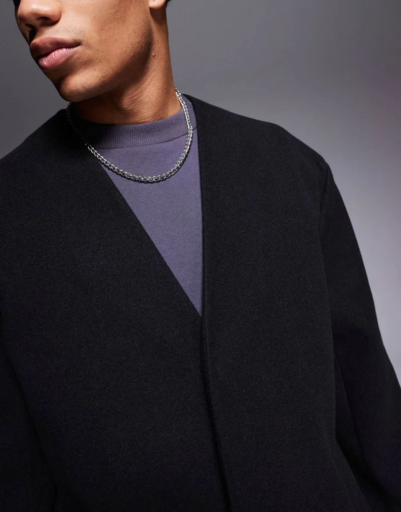ASOS DESIGN regular fit wool look collarless overcoat in black