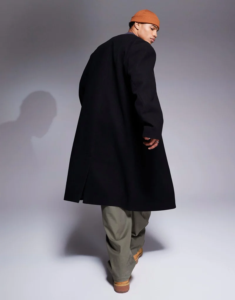 ASOS DESIGN regular fit wool look collarless overcoat in black