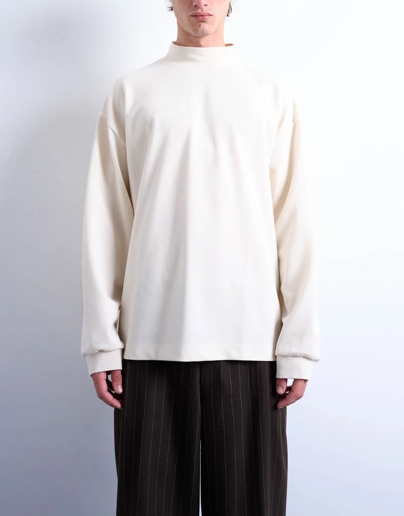 Topman relaxed fit high neck long sleeve t-shirt in ecru