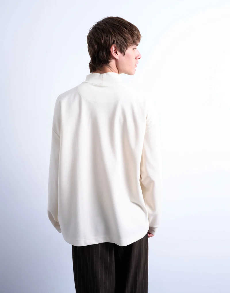 Topman relaxed fit high neck long sleeve t-shirt in ecru