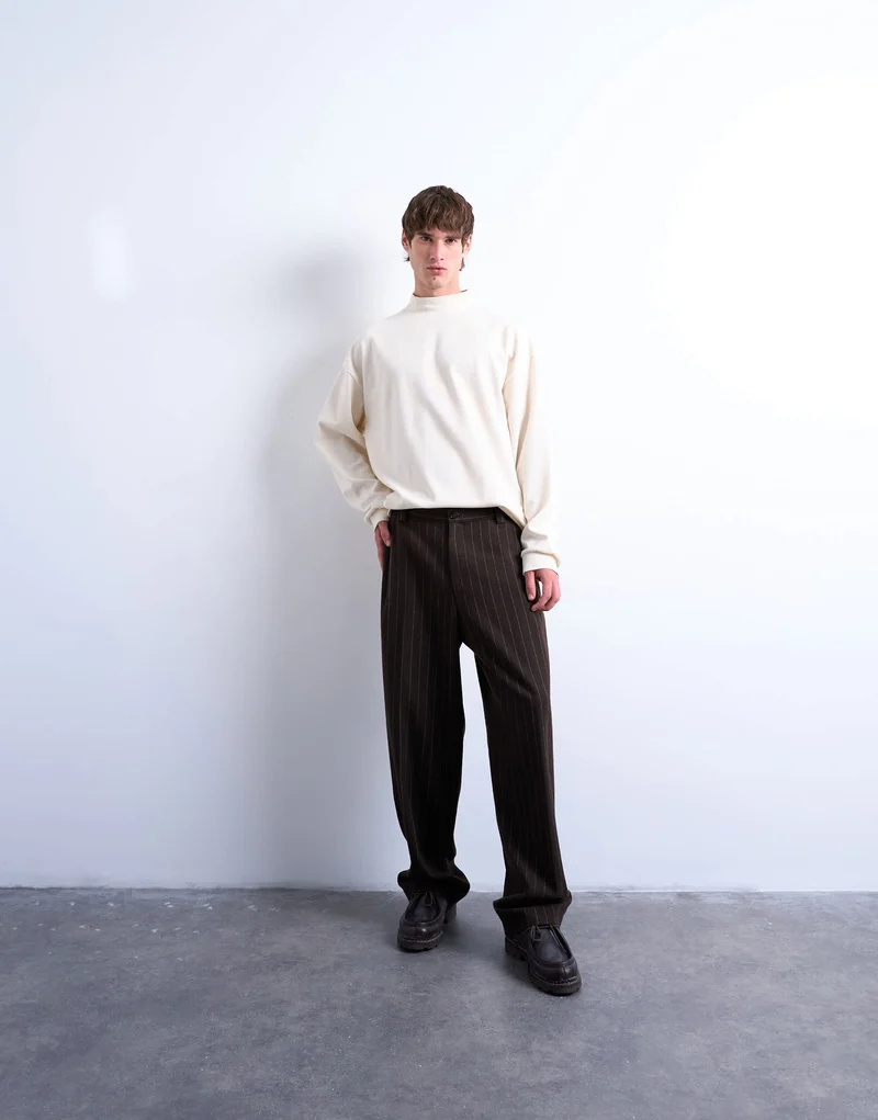 Topman relaxed fit high neck long sleeve t-shirt in ecru