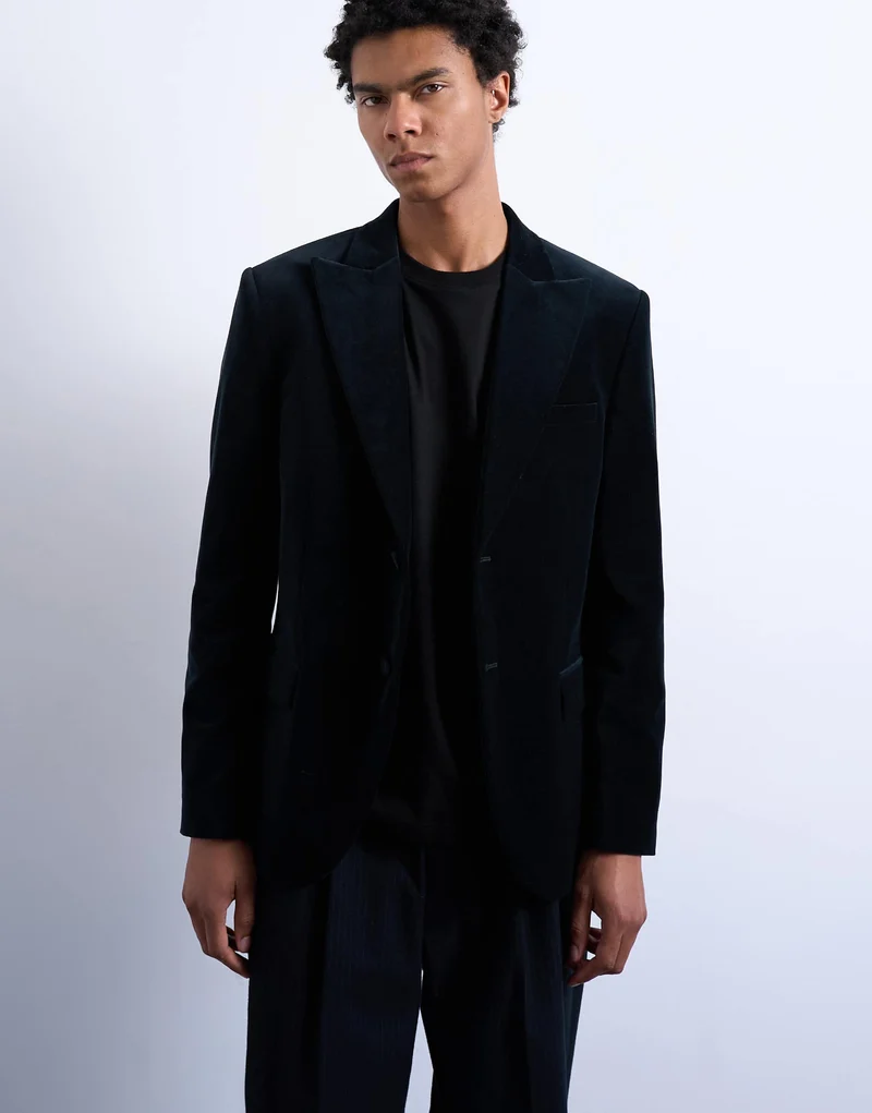Topman velvet blazer in black