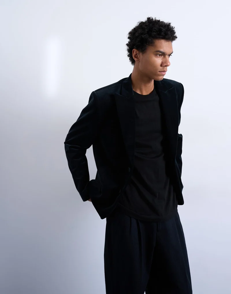 Topman velvet blazer in black