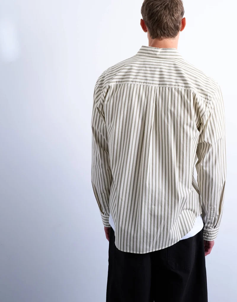 Topman relaxed fit stripe shirt in dusty green