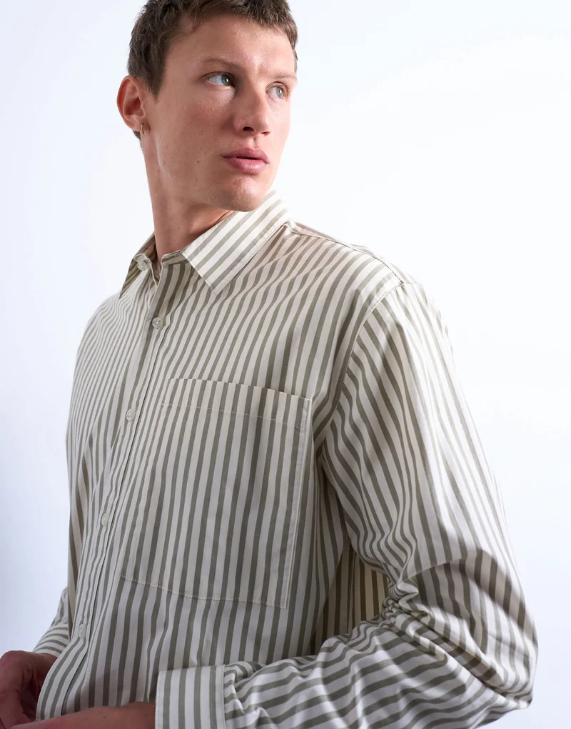 Topman relaxed fit stripe shirt in dusty green