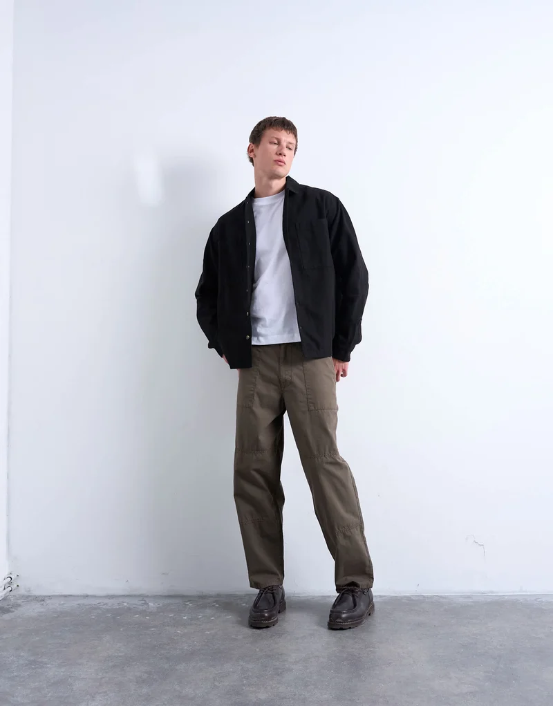 Topman regular fit twill overshirt in black