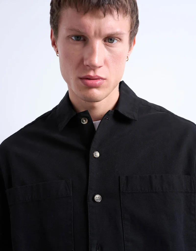 Topman regular fit twill overshirt in black