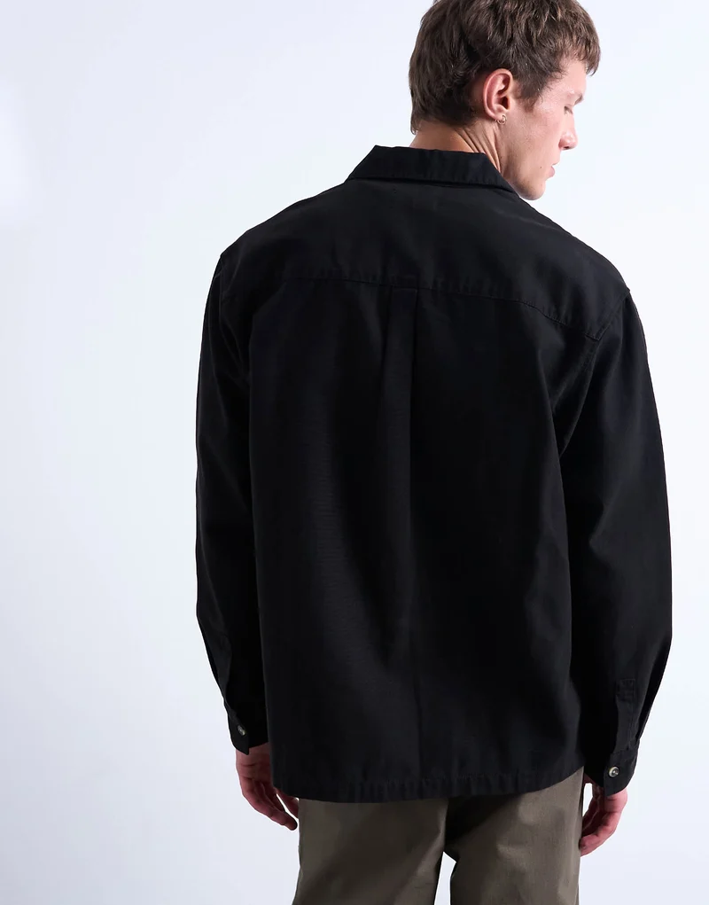 Topman regular fit twill overshirt in black