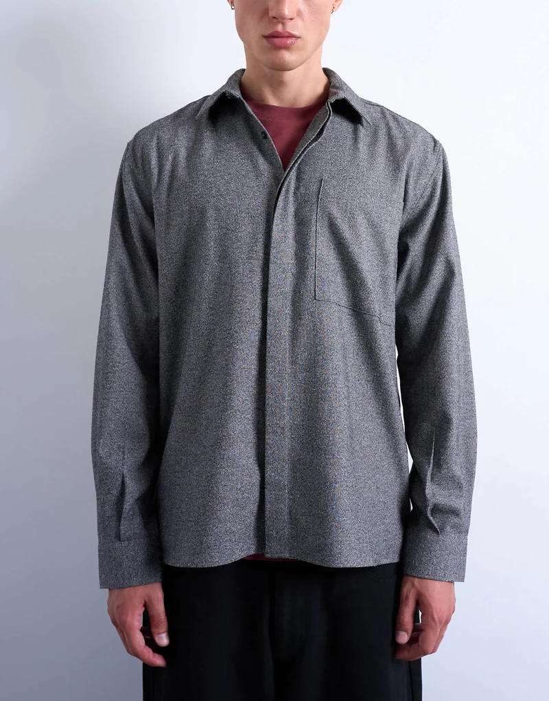 Topman relaxed fit textured shirt in salt & pepper