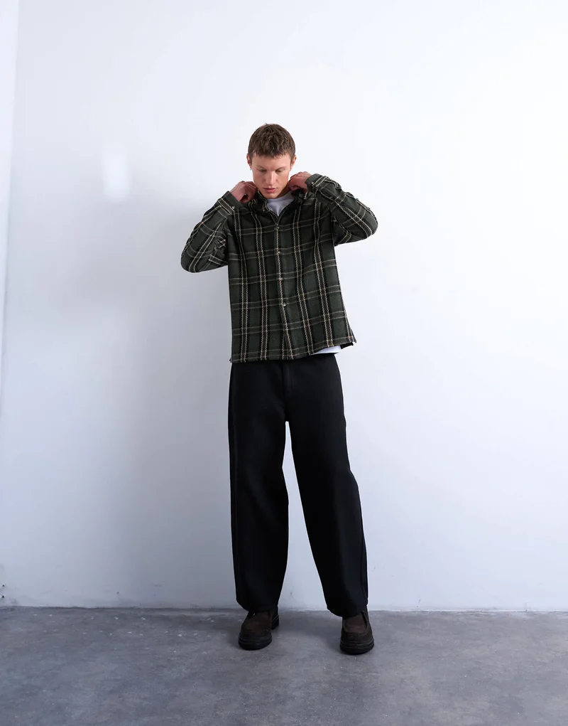 Topman regular fit textured check overshirt in green