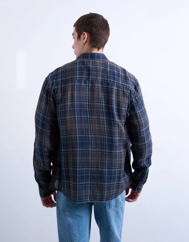 Topman regular fit sheer check shirt in navy