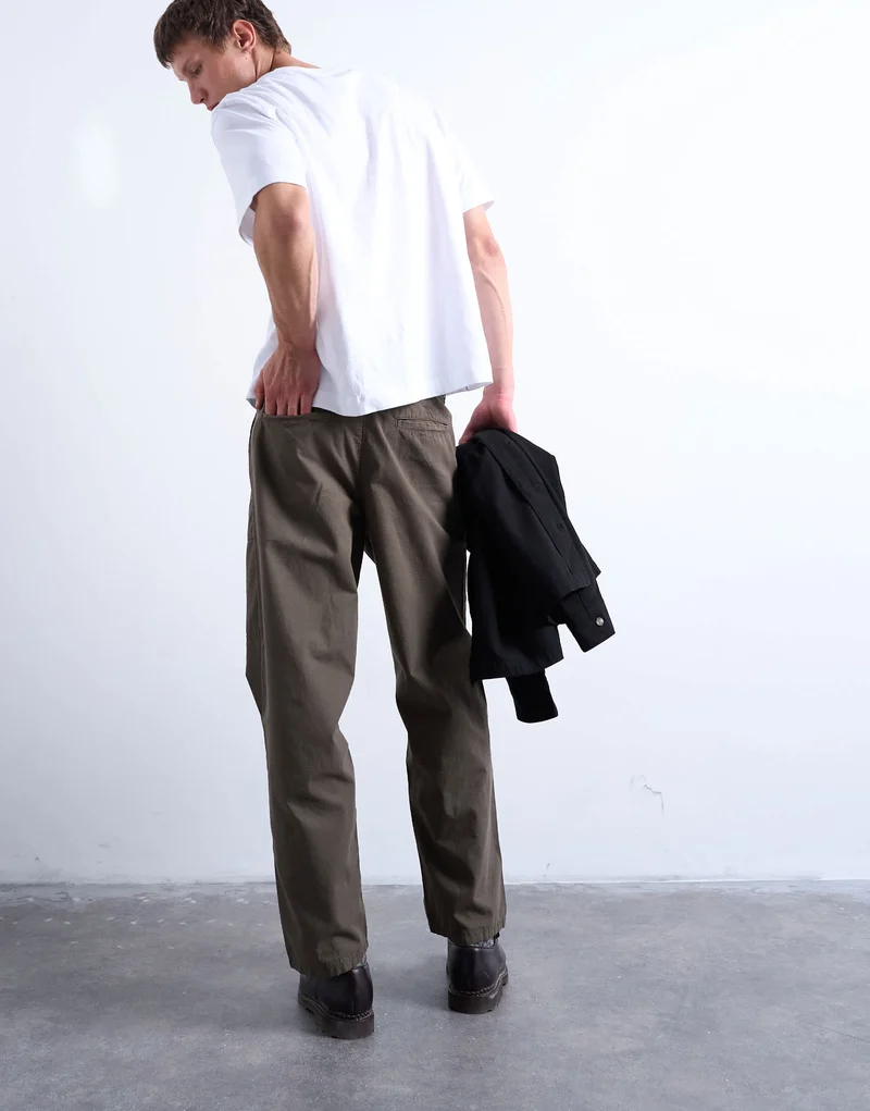 Topman ripstop taper leg trouser with seam detail in khaki