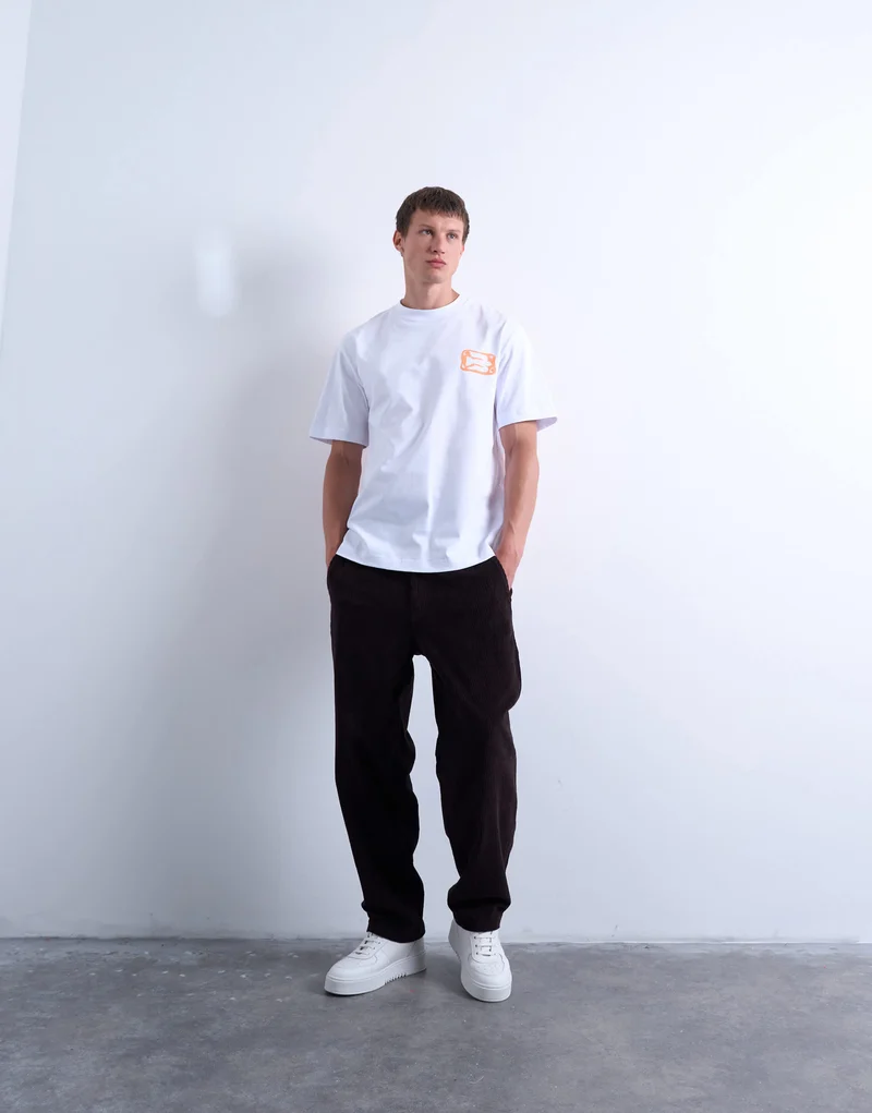 Topman cord taper leg trousers in brown