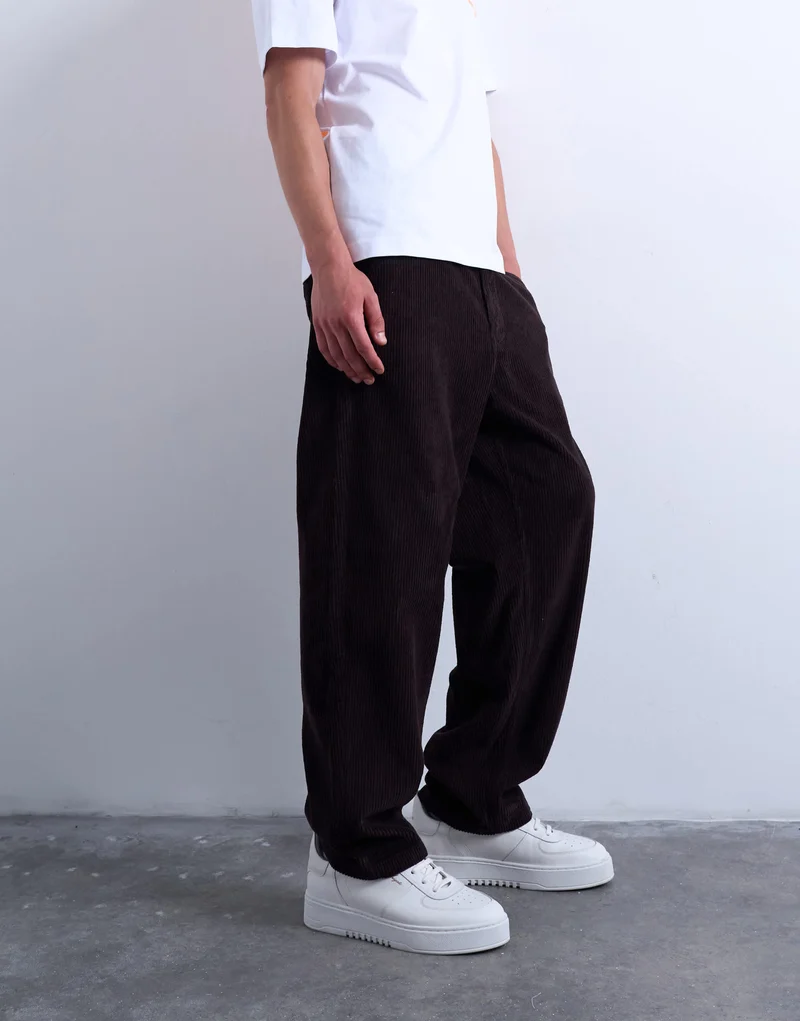 Topman cord taper leg trousers in brown