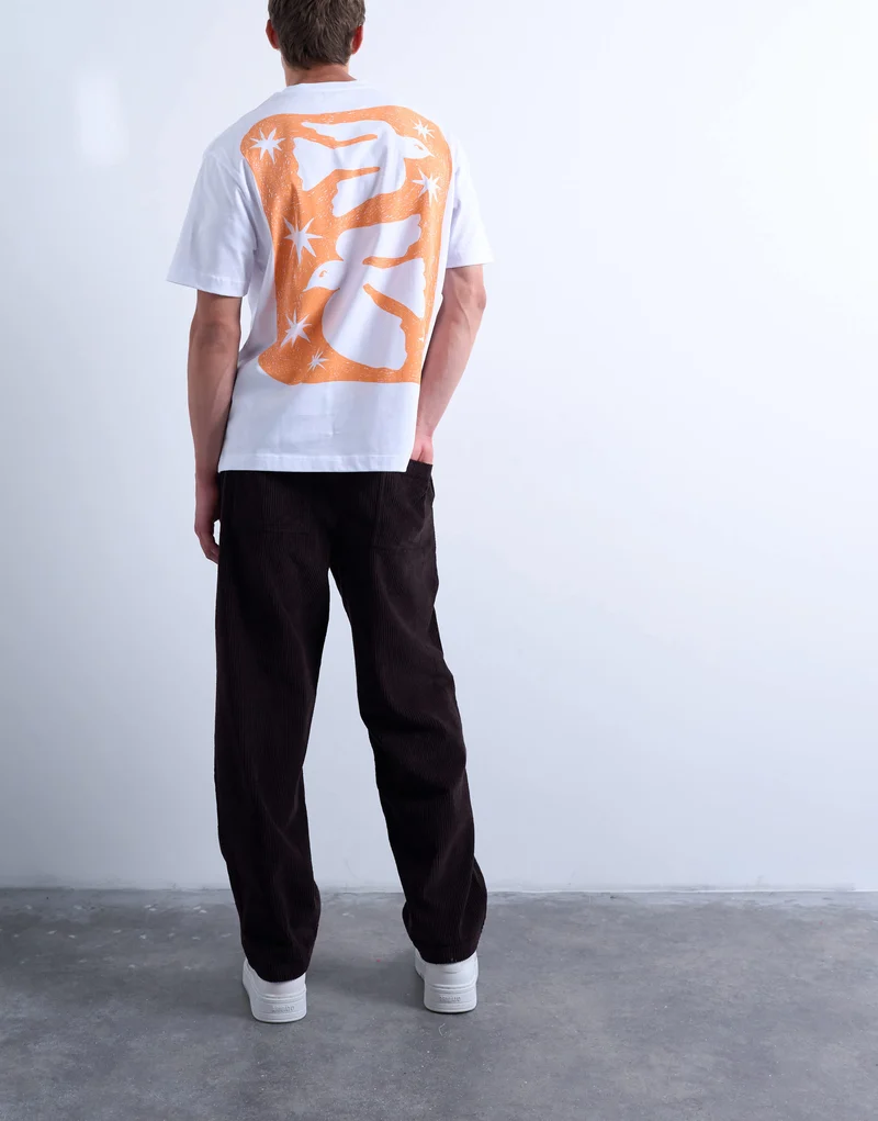 Topman cord taper leg trousers in brown