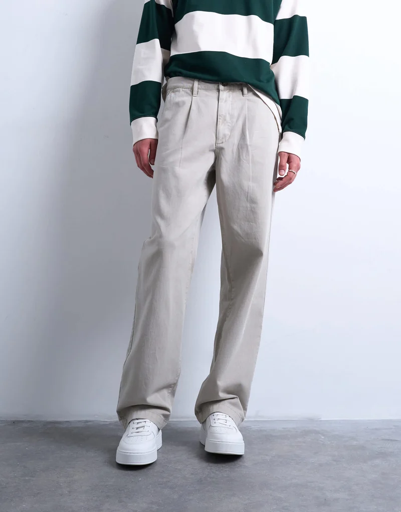 Topman baggy fit high waisted twill trouser in stone