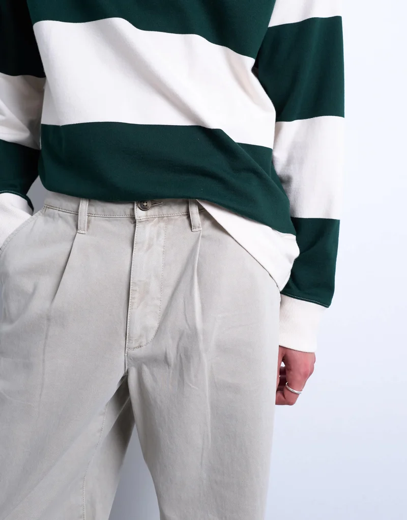 Topman baggy fit high waisted twill trouser in stone