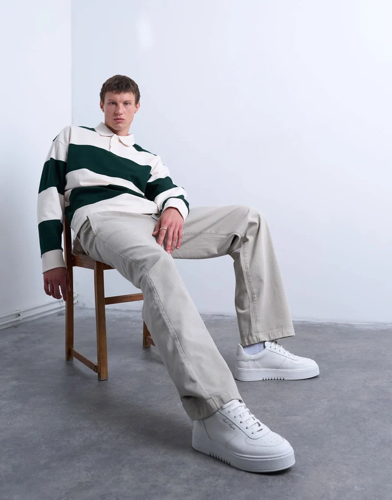 Topman baggy fit high waisted twill trouser in stone