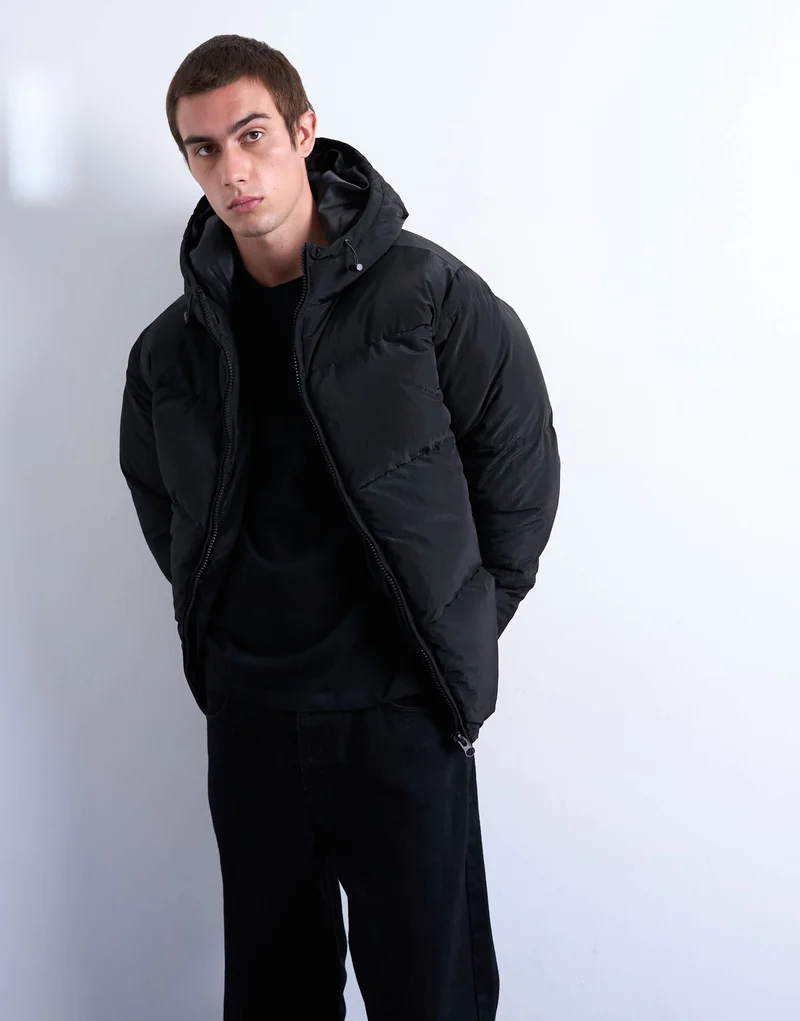 Topman textured puffer jacket in black