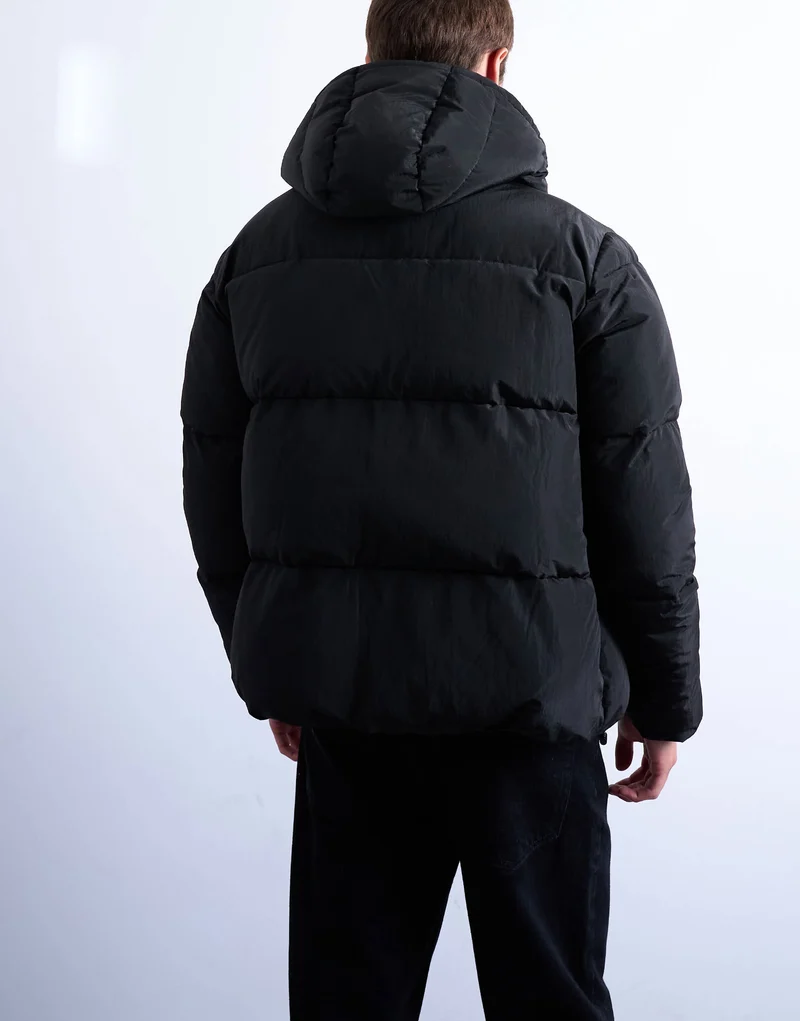 Topman textured puffer jacket in black