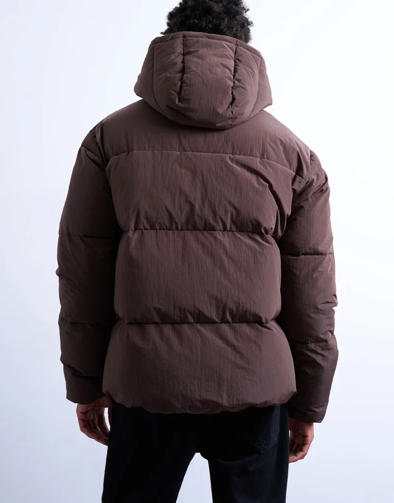Topman textured puffer jacket in dark brown