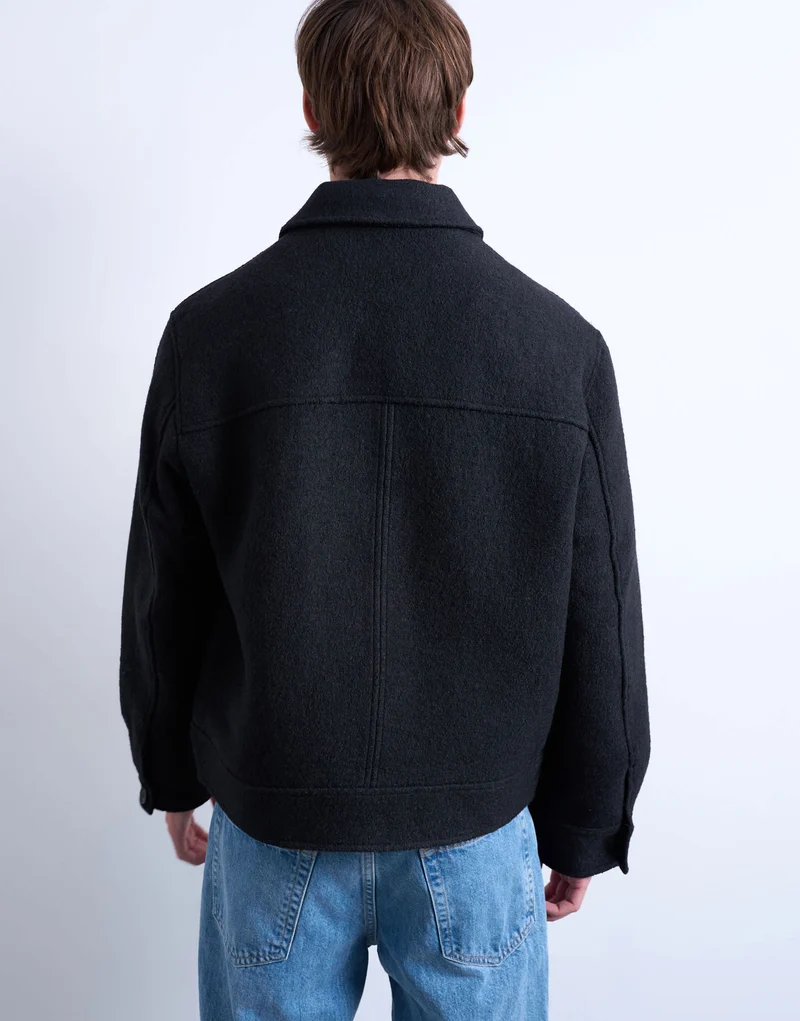 Topman wool blend zip through shacket in dark grey