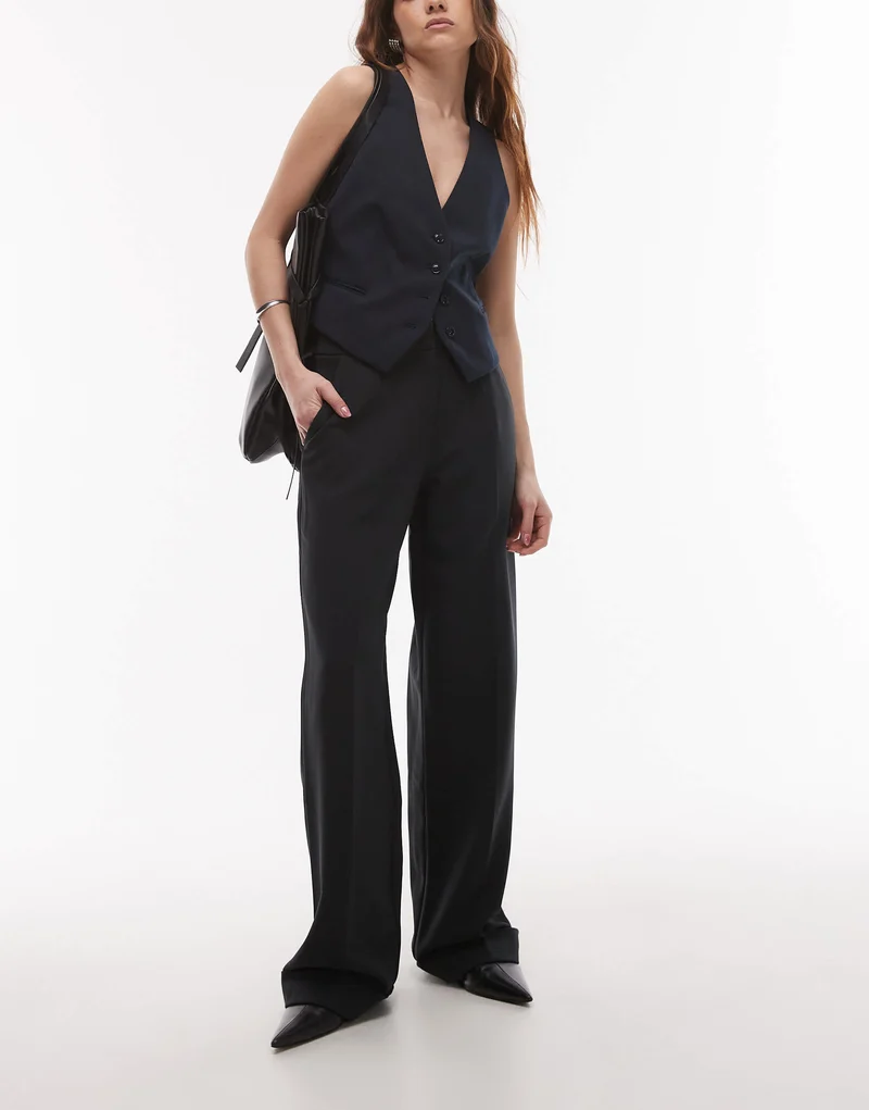 Topshop twill straight leg trouser in black