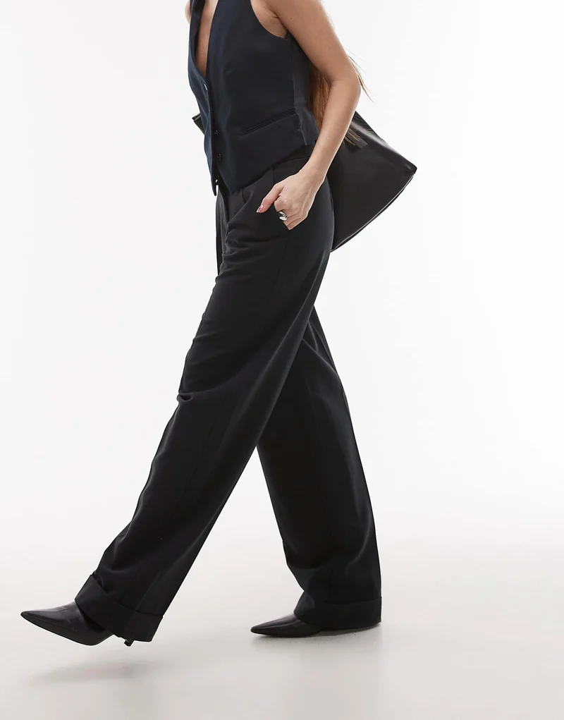 Topshop twill straight leg trouser in black