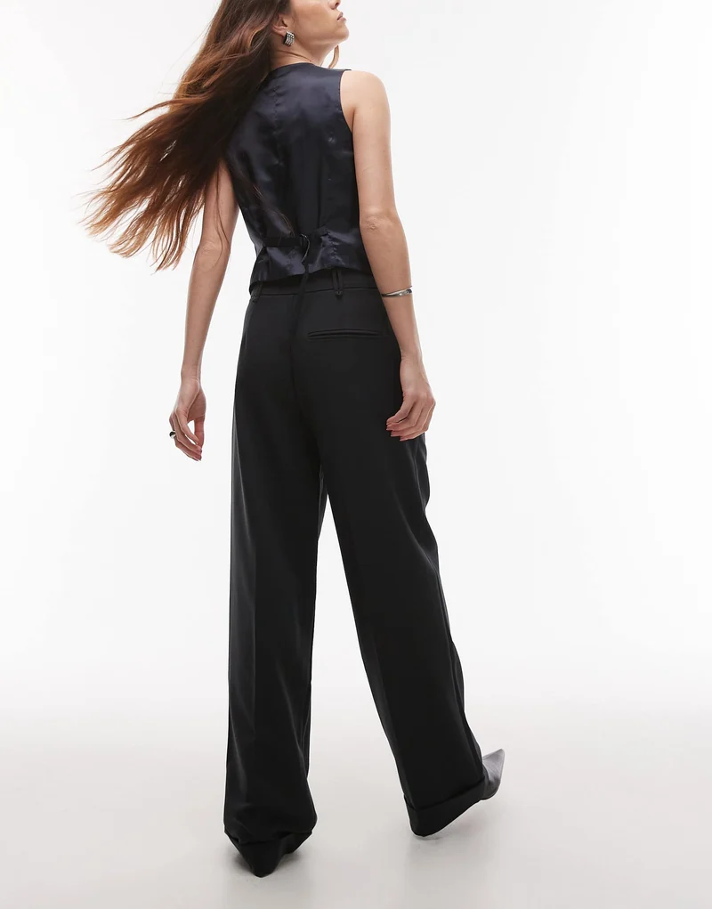 Topshop twill straight leg trouser in black