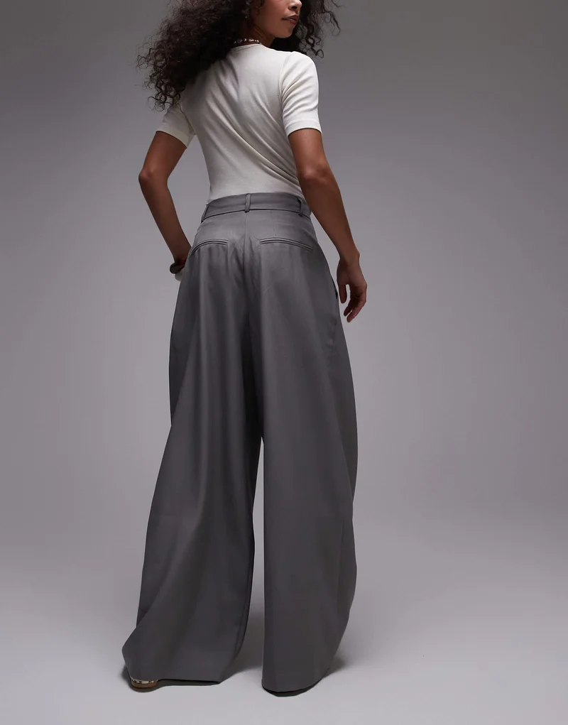 Topshop high waist pleated extreme wide leg trouser in grey