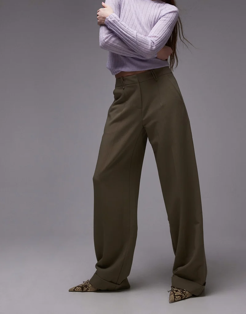 Topshop twill straight leg trouser in mushroom