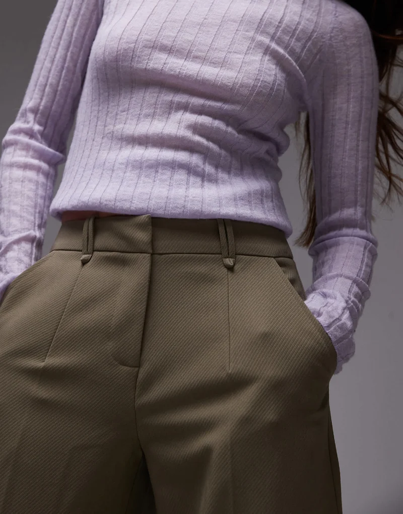 Topshop twill straight leg trouser in mushroom