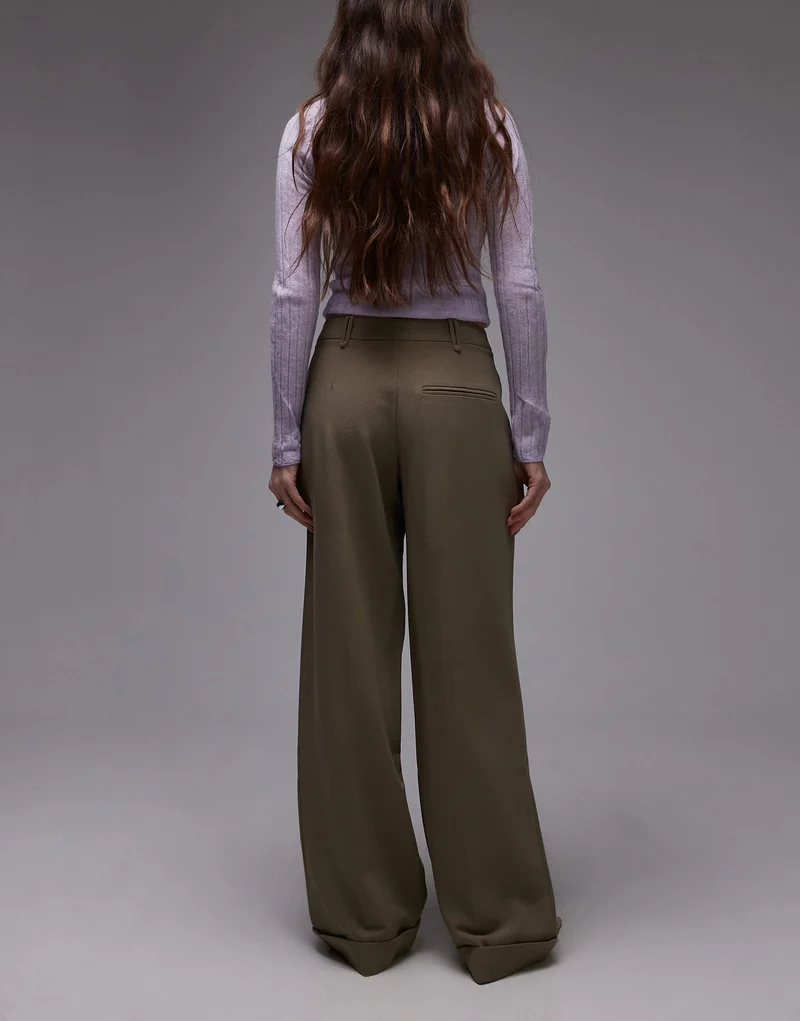 Topshop twill straight leg trouser in mushroom