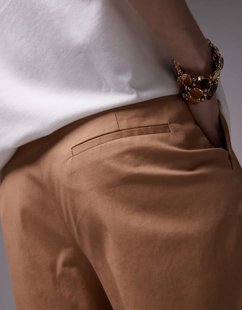 Topshop longline 3/4 length double pleat short in camel