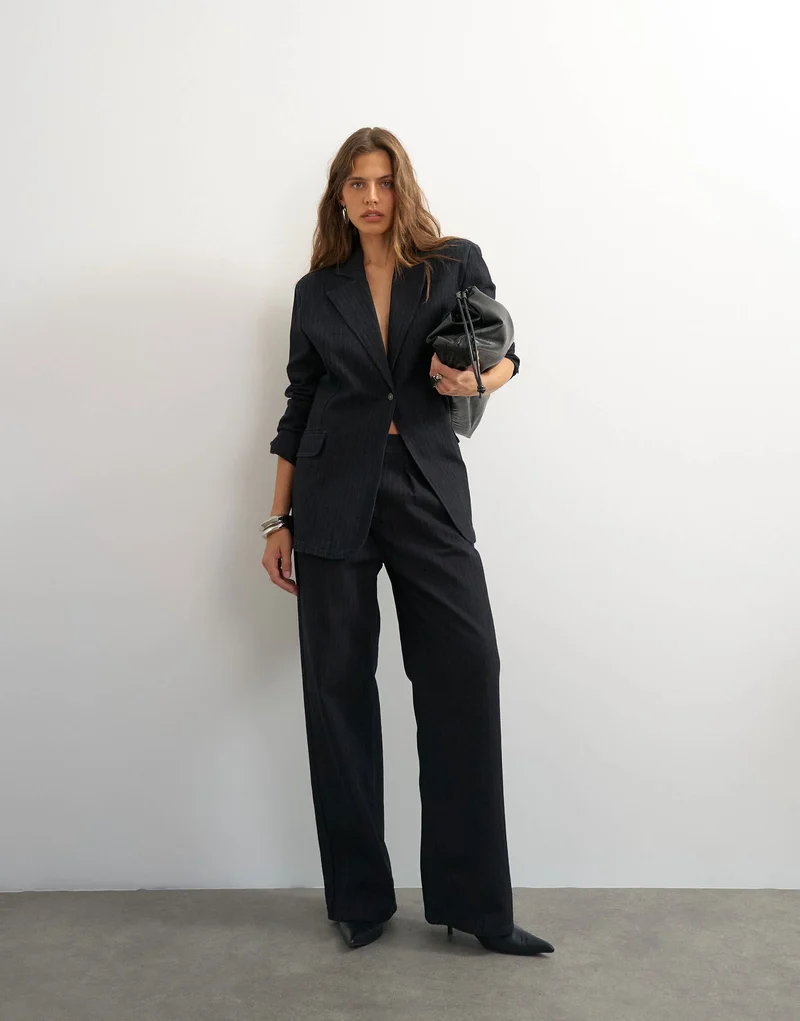 Topshop X Cara oversized pinstripe denim co-ord blazer in indigo