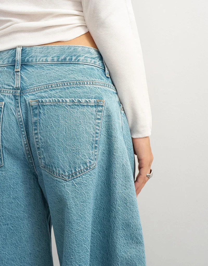Topshop X Cara denim ultra-wide pleated culotte in light green cast