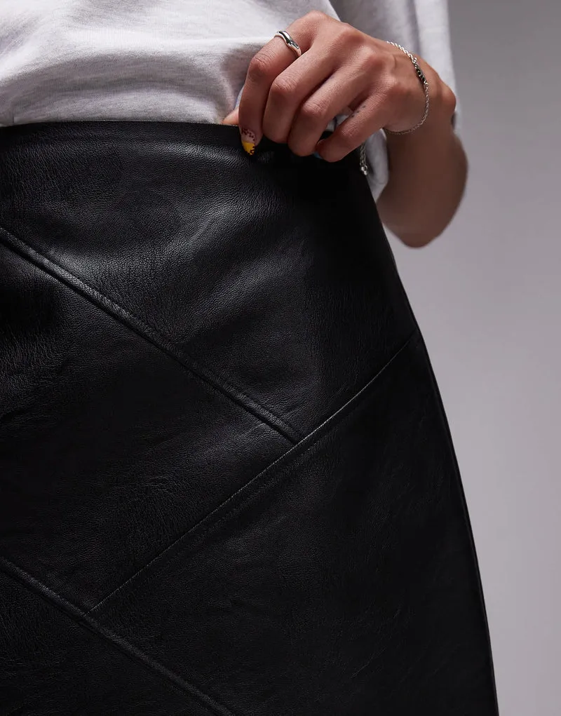 Topshop faux leather panelled seam pelmet skirt in black