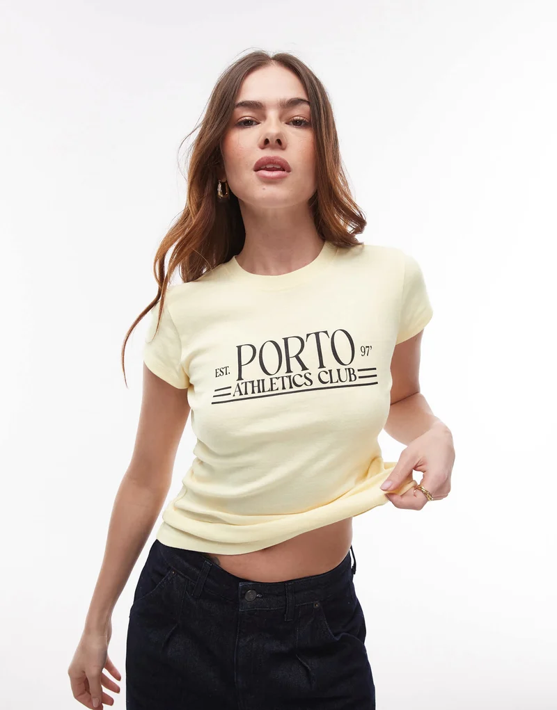 Topshop graphic Porto baby tee in buttermilk