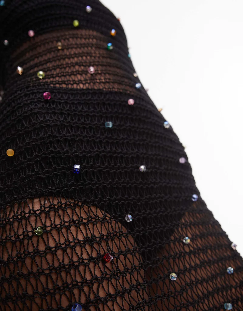 Topshop knitted stitchy mini dress with colourful beads