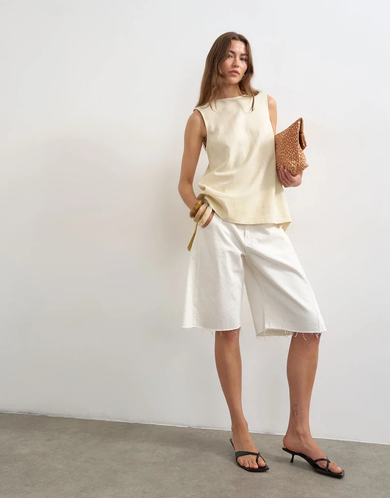 Topshop open back chuck on linen rich tank in stone