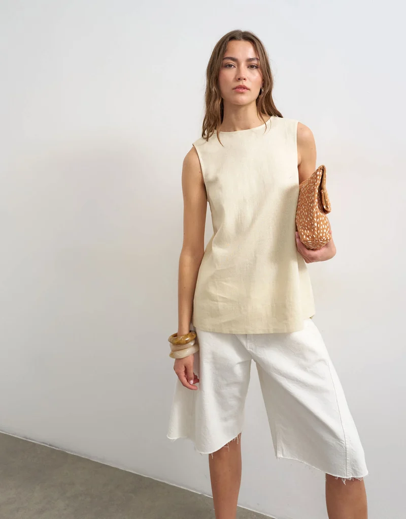 Topshop open back chuck on linen rich tank in stone