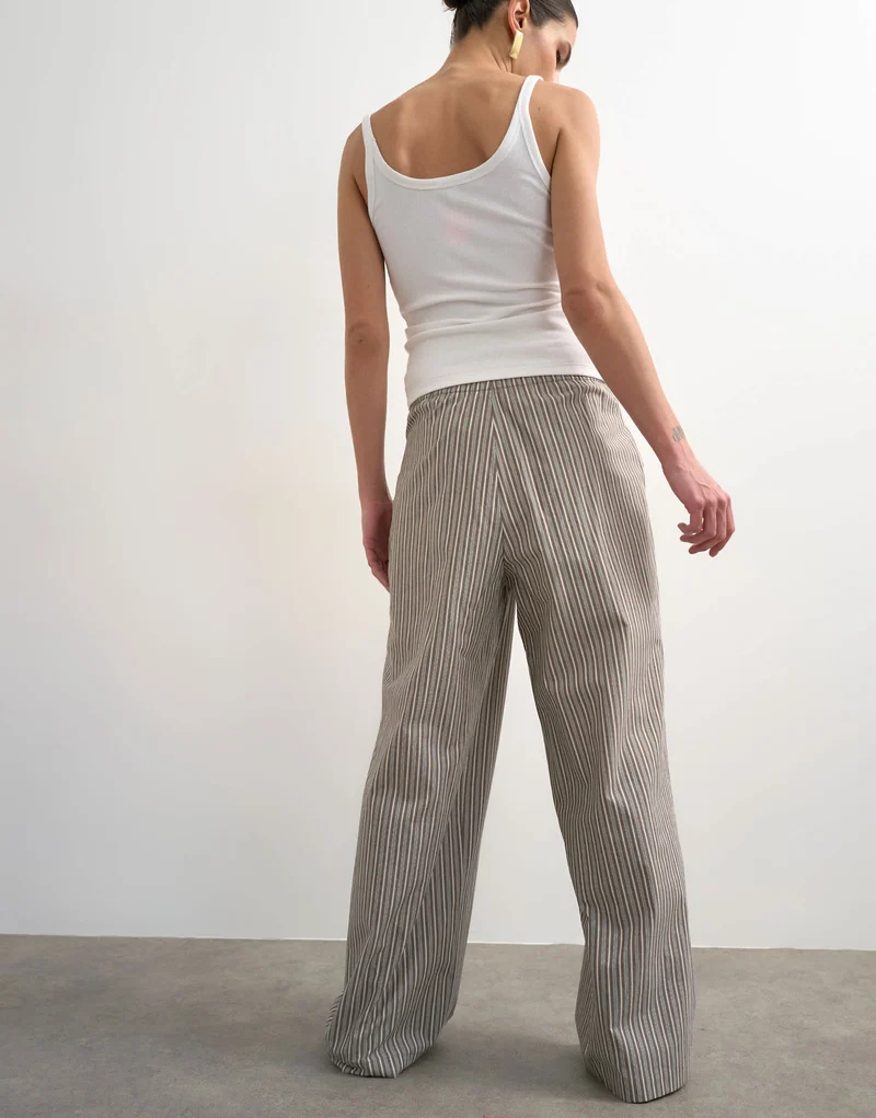 Topshop stripe poplin wrapover skirt trouser in brown